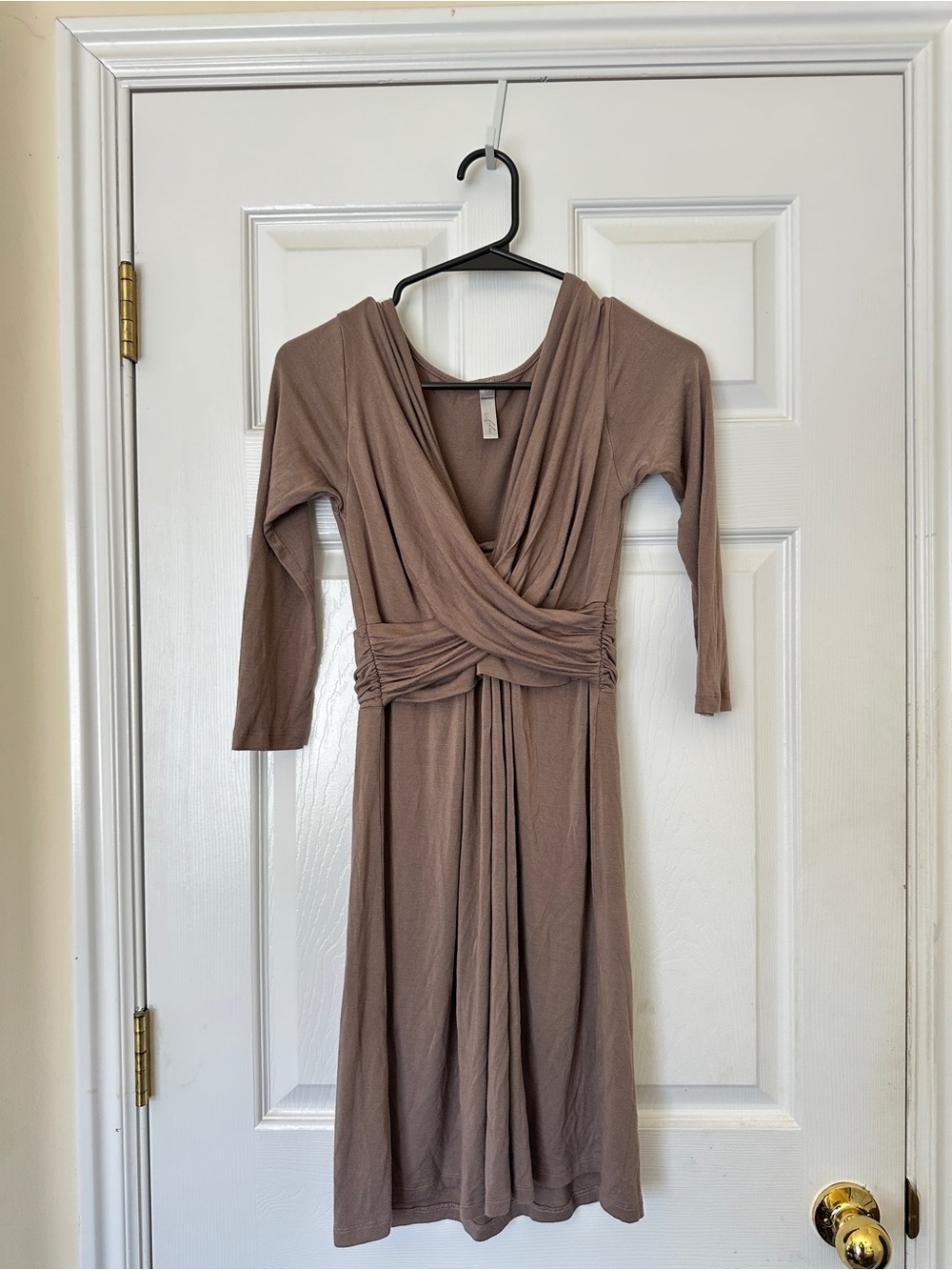 Lilac Clothing Taupe Wrap-Style Long Sleeve Midi Dress